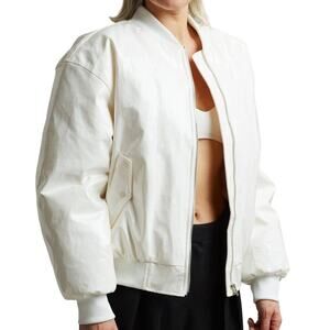 NWT Blessd Faux Leather Blake Patent Bomber Jacket Off White Women's Size XS/S